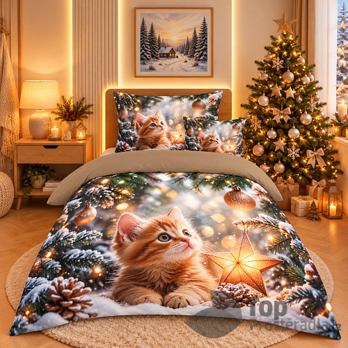 Třídílná sada 3D povlečení 140x200+70x90+45x45 Vánoční kotě