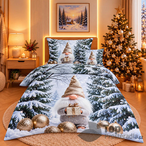 Třídílná sada 3D povlečení 140x200+70x90+45x45 Zlatý skřítek