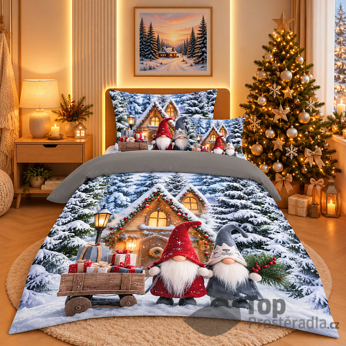 Třídílná sada 3D povlečení 140x200+70x90+45x45 Vánoční nadílka