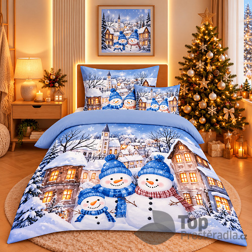 Třídílná sada 3D povlečení 140x200+70x90+45x45 Sněhová rodinka