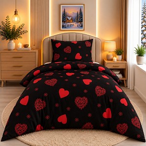 Mikroplyšové povlečení Premium 140x200+70x90 Srdce