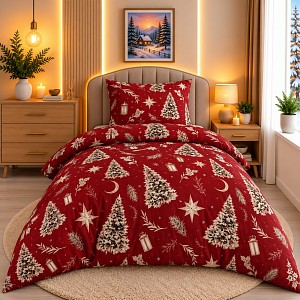 Mikroplyšové povlečení Premium 140x200+70x90 Stromečky a dárky