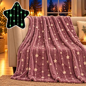 Mikroplyšová svítící deka Premium 150x200 Zářící hvězdy vínové