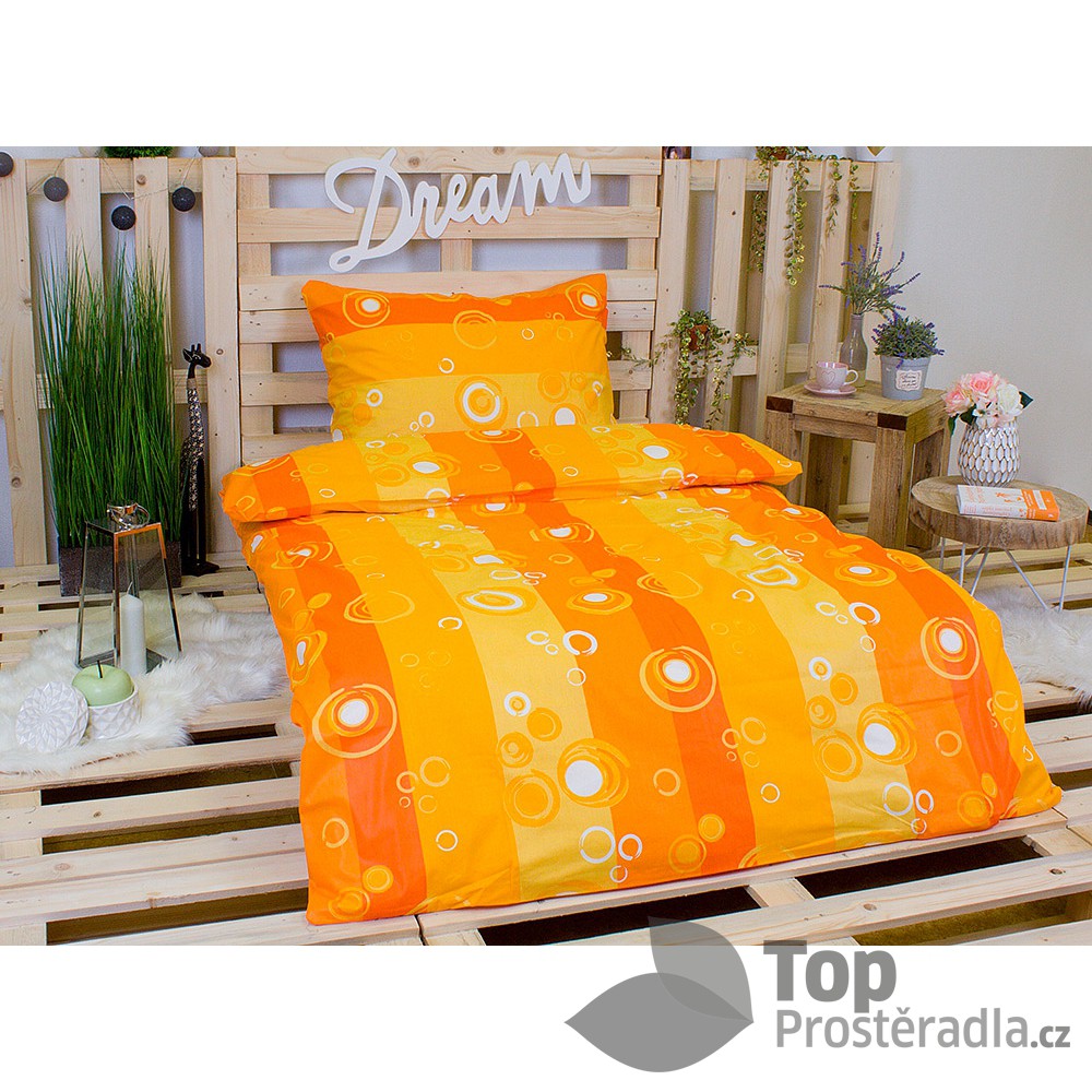 TP Bavlněné povlečení 140x200 70x90 Oranžové bubliny