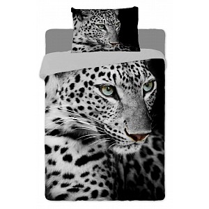 3D povlečení bavlna 140x200+70x90 Leopard černobílý