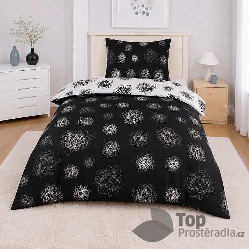Krepové povlečení Deluxe 140x200+70x90 Orbit černobílý