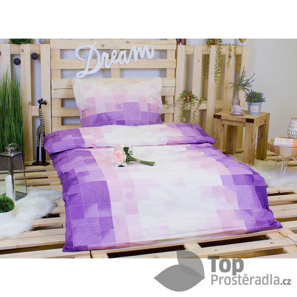 TOP Bavlněné povlečení kostičky fialové 140x200 70x90