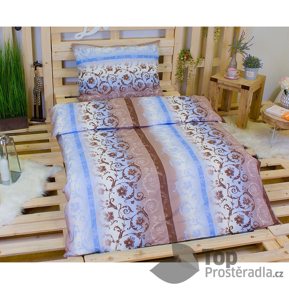 TOP Krepové povlečení ornament modrý 140x220 70x90