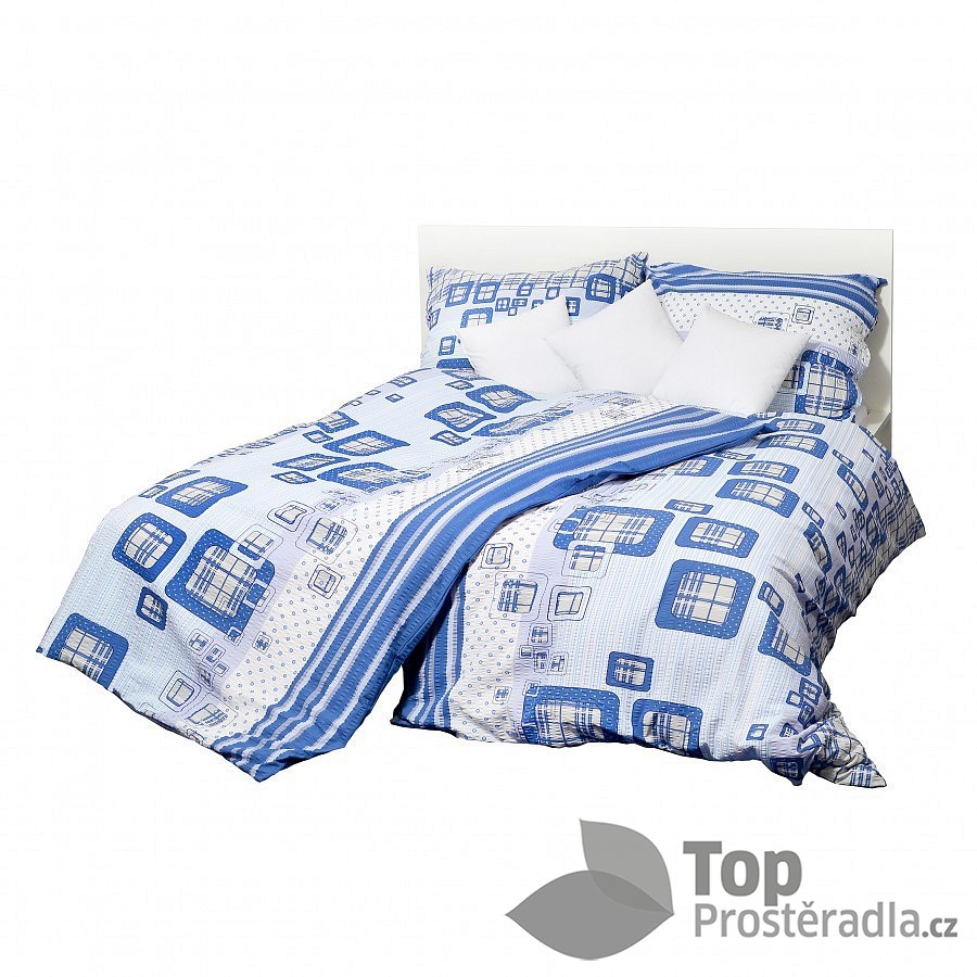 TOP Krepové povlečení káro modré 140x220 70x90