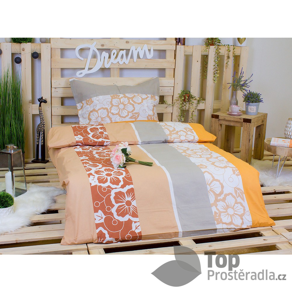 TOP Bavlněné povlečení květiny béžové 140x220 70x90