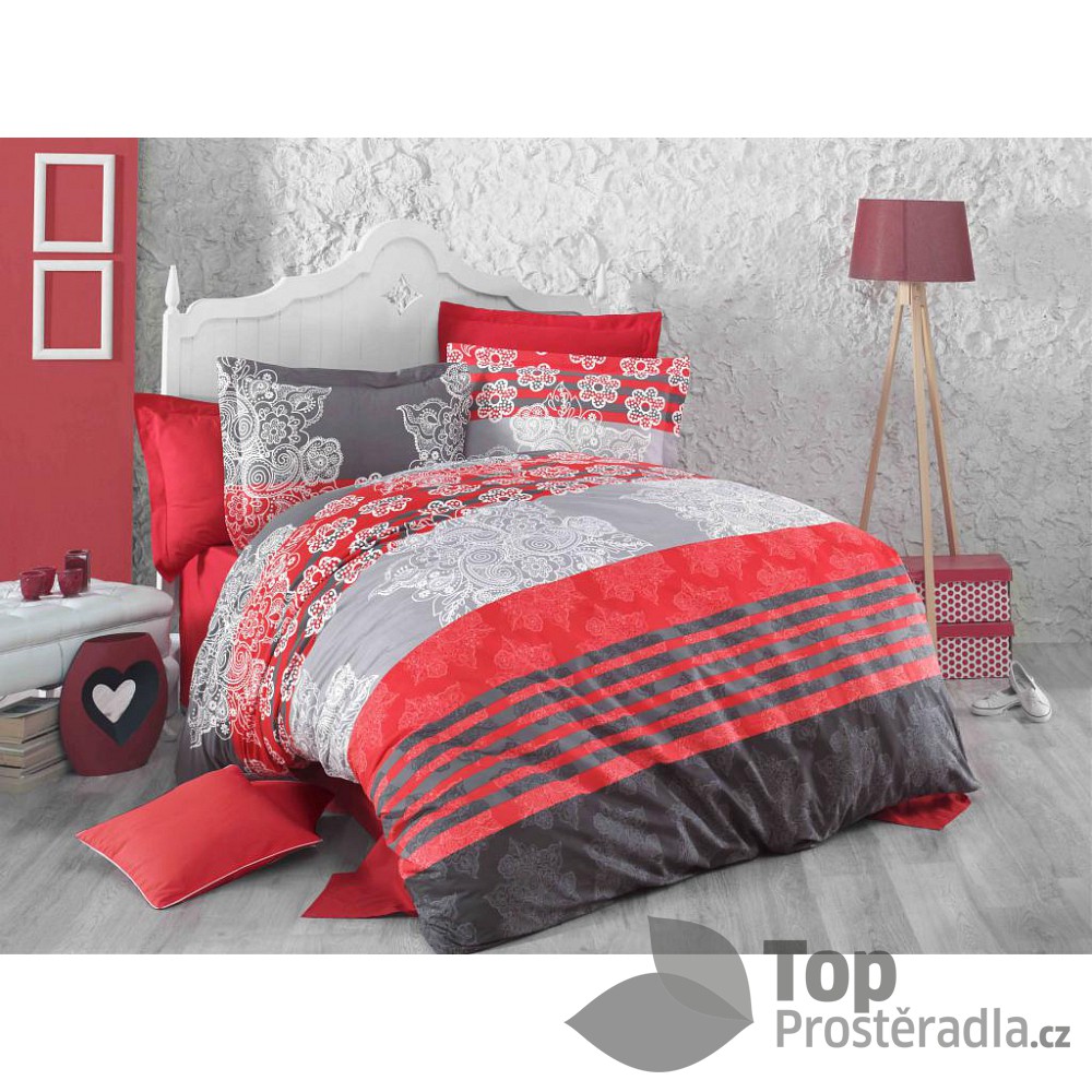 TOP Bavlněné povlečení DELUX RED STRIPES 140x200 70x90