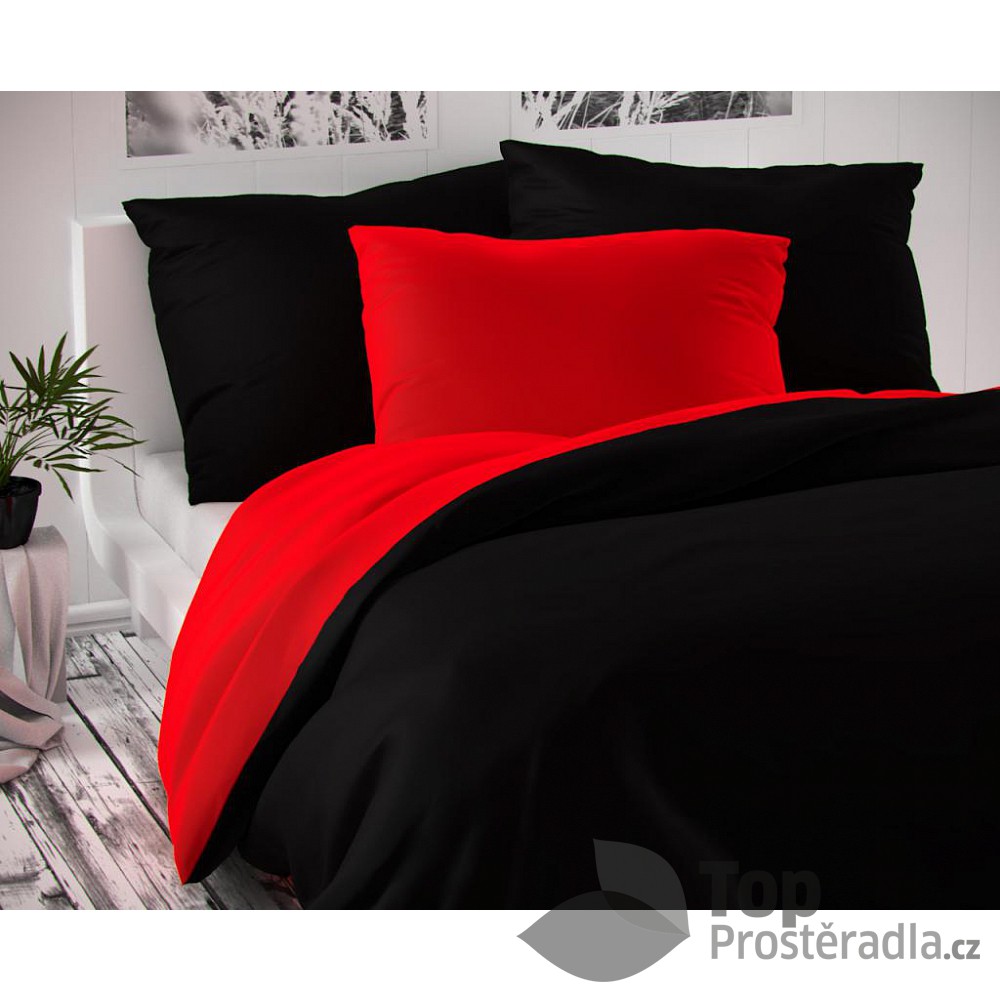 TOP Saténové povlečení LUXURY COLLECTION 140x200+70x90cm červené / černé
