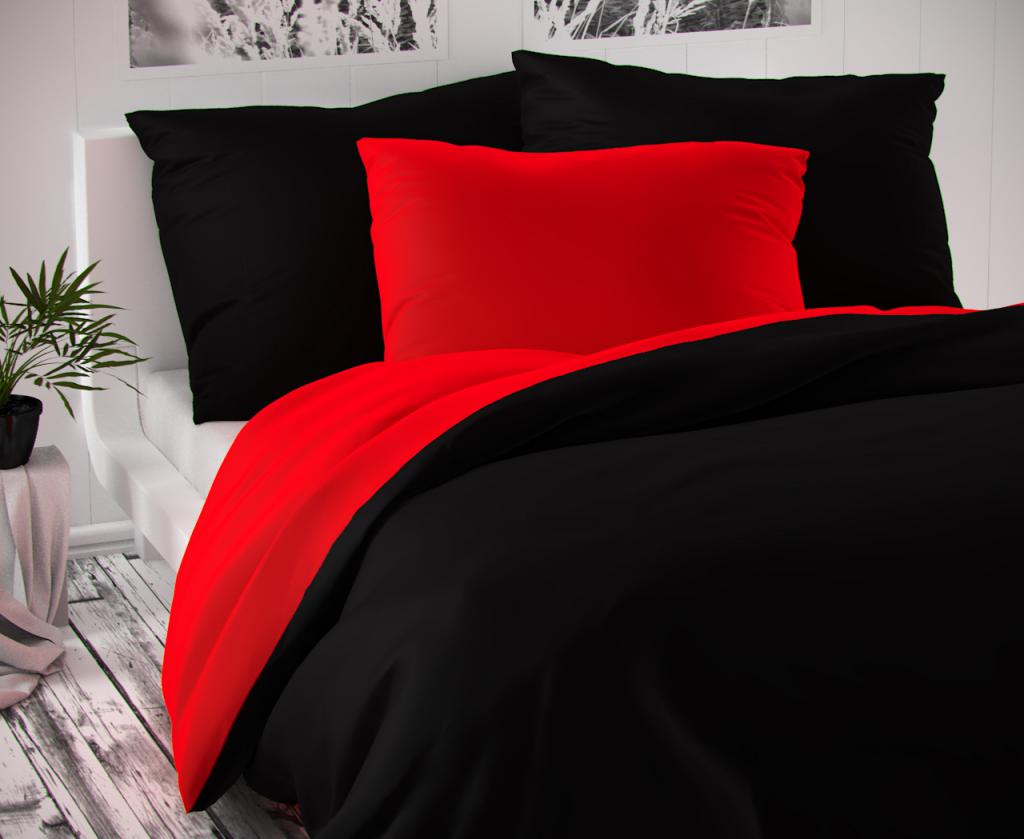 TP Saténové prodloužené povlečení LUXURY COLLECTION 140x220+70x90cm červené / černé