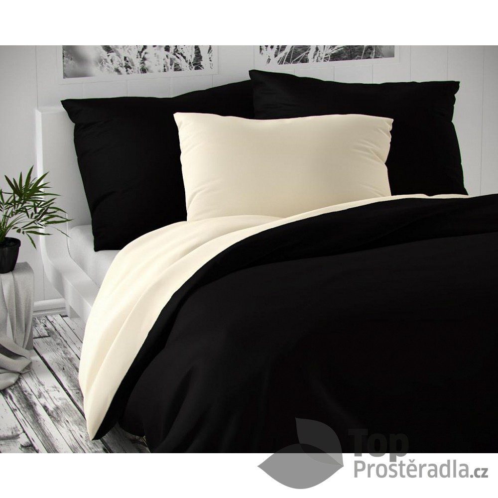 TOP Saténové povlečení LUXURY COLLECTION 140x200+70x90cm černé / smetanové