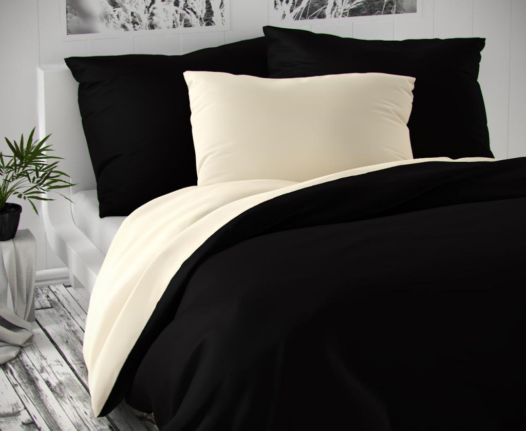 Fotografie Saténové prodloužené povlečení LUXURY COLLECTION 140x220, 70x90cm černé / smetanové A86:P522