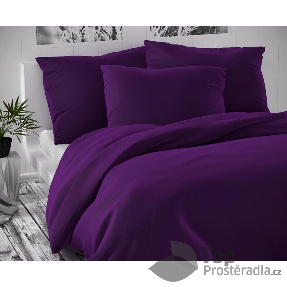 TOP Saténové prodloužené povlečení LUXURY COLLECTION 140x220+70x90cm tmavě fialové