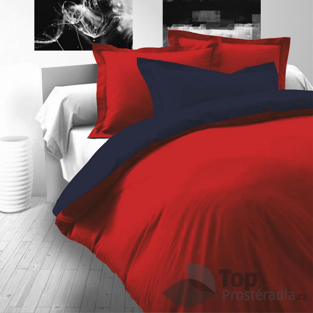 TOP Saténové povlečení LUXURY COLLECTION 140x200+70x90cm červené / tmavě modré