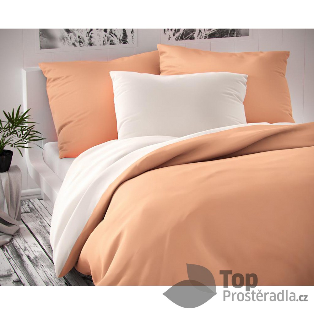 TOP Saténové povlečení LUXURY COLLECTION 140x200+70x90cm bílé / lososové