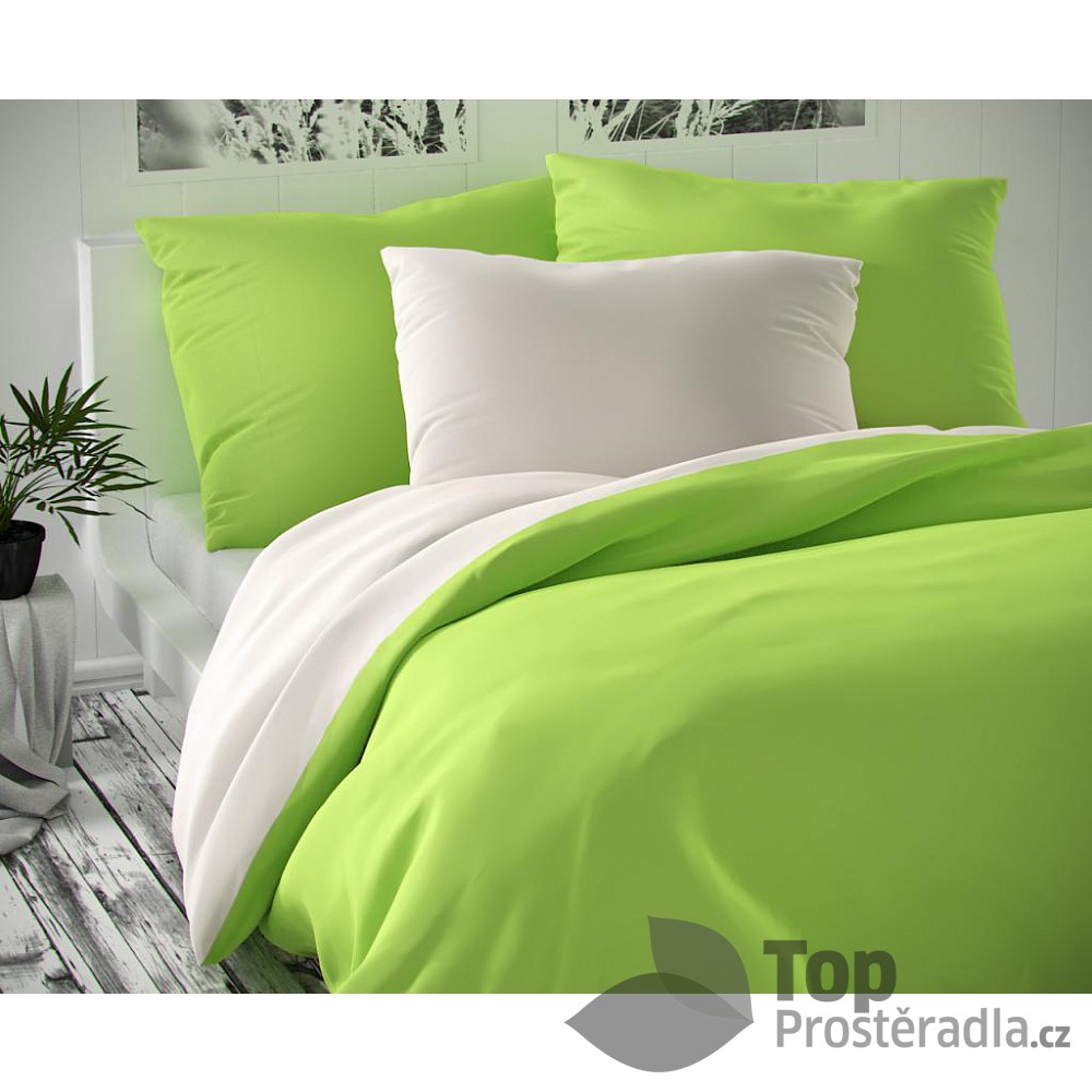TOP Saténové povlečení LUXURY COLLECTION 140x200+70x90cm bílé / světle zelené