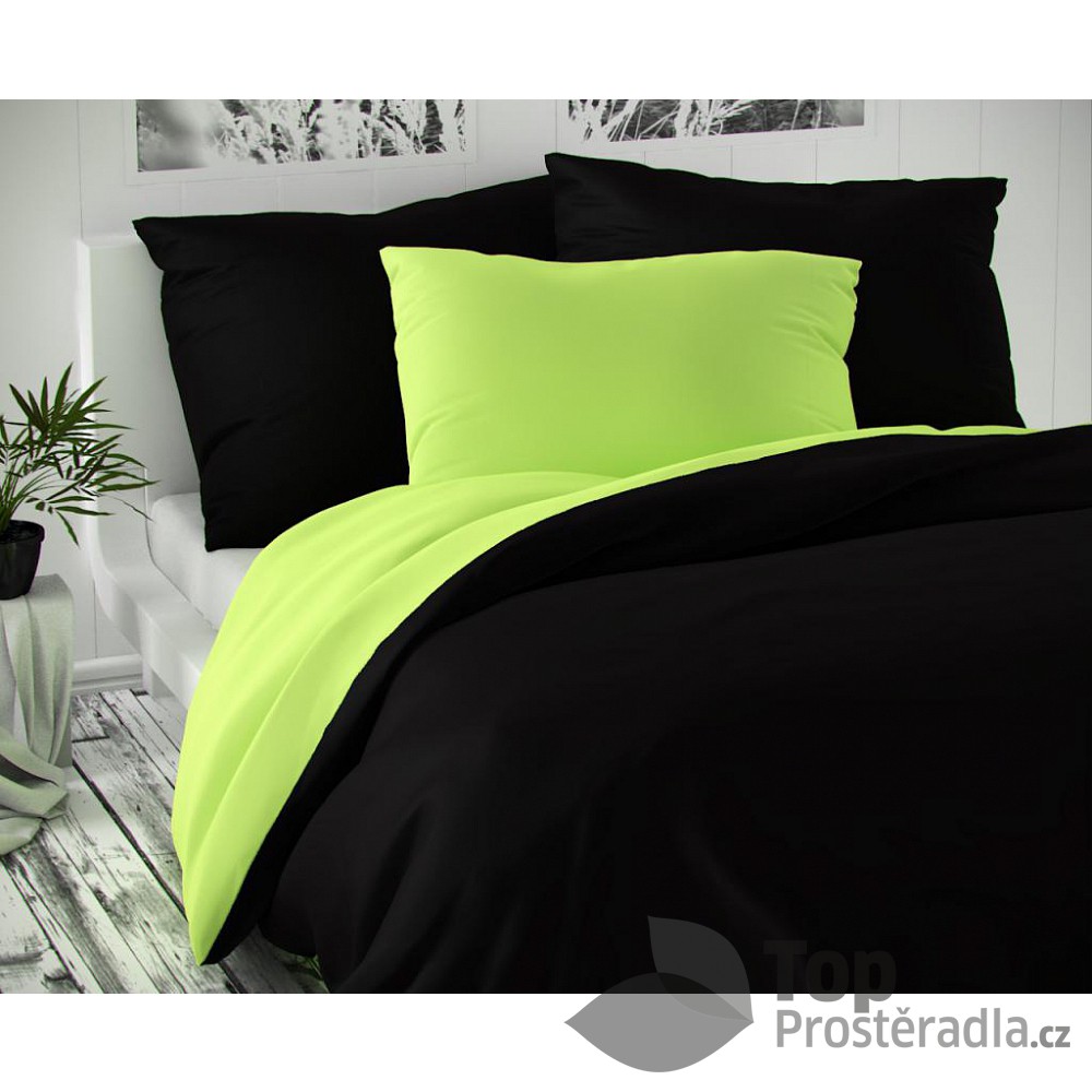 Saténové povlečení LUXURY COLLECTION 140x200+70x90cm černé / světle zelené