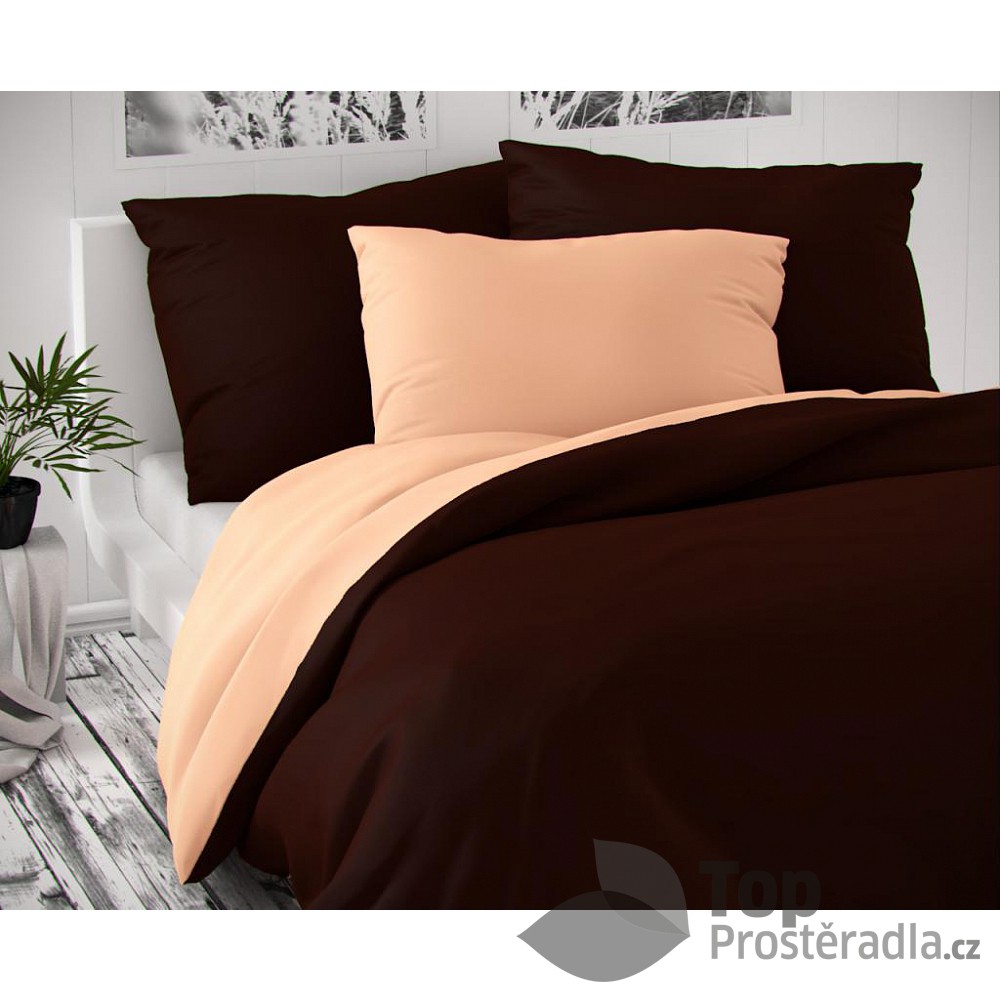 TOP Saténové povlečení LUXURY COLLECTION 140x200+70x90cm tmavě hnědé / lososové