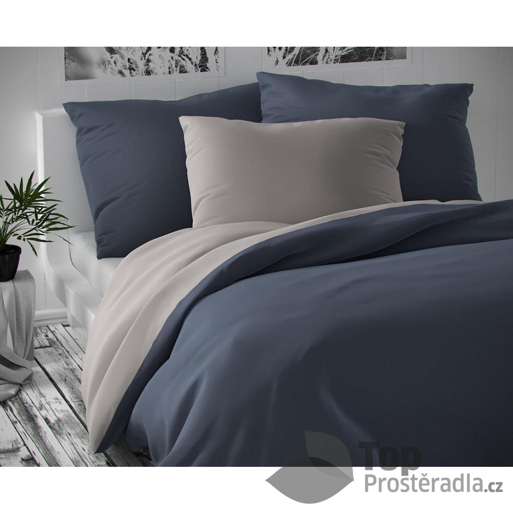 TOP Saténové francouzské povlečení LUXURY COLLECTION 220x200+2x70x90cm tmavě šedé / světle šedé