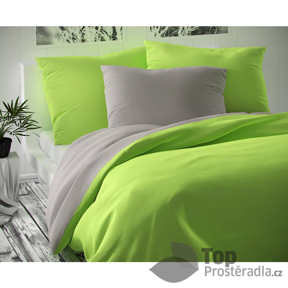 TOP Saténové prodloužené povlečení LUXURY COLLECTION 140x220+70x90cm světle šedé / světle zelené