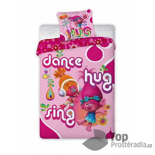 Dětské bavlněné povlečení TROLLS DANCING 140x200+70x90