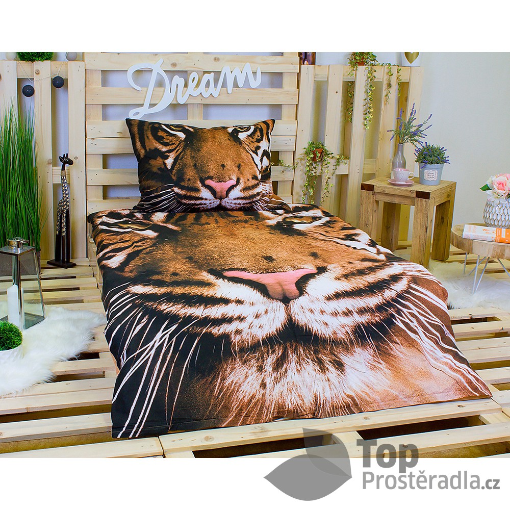 Jerry Fabrics 3D povlečení bavlna 140x200 70x90 Tygr