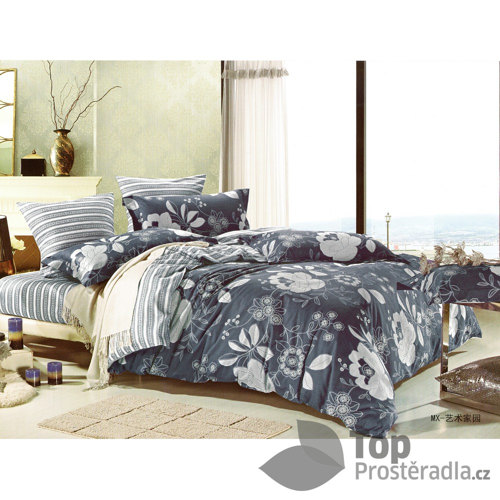 TOP Prošívaný dekorační přehoz 240x260 Deep blue garden
