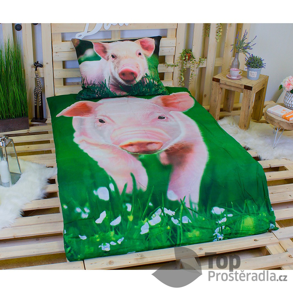 Jerry Fabrics 3D povlečení bavlna 140x200 + 70x90 - Prasátko