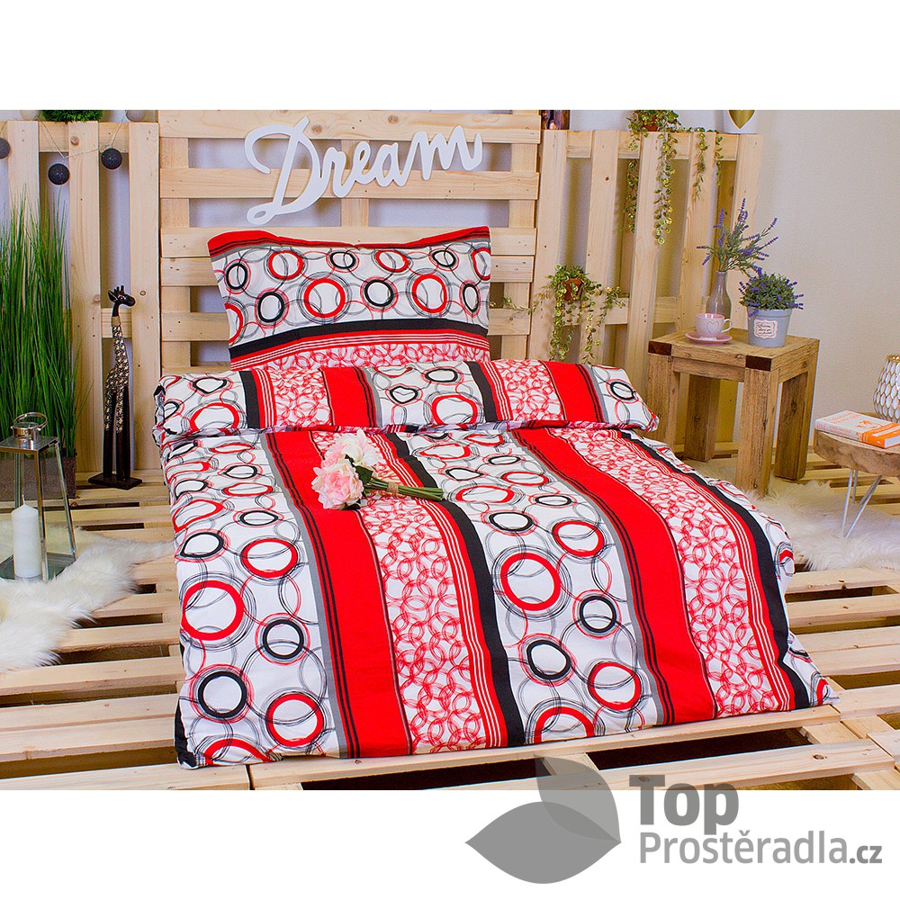 DELUXE FLANELOVÉ POVLEČENÍ 140x200 70x90 Červené kroužkování