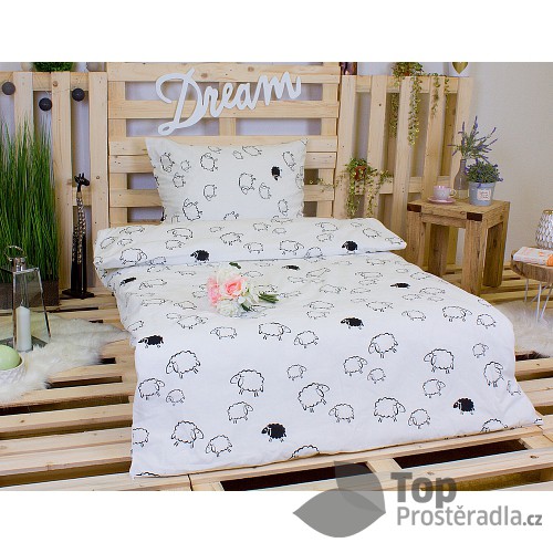 Bavlněné povlečení Ovečka bílá 140x200+70x90