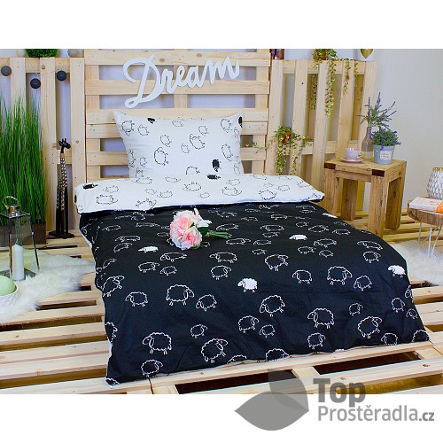 Bavlněné povlečení Ovečka černobílá 140x200+70x90