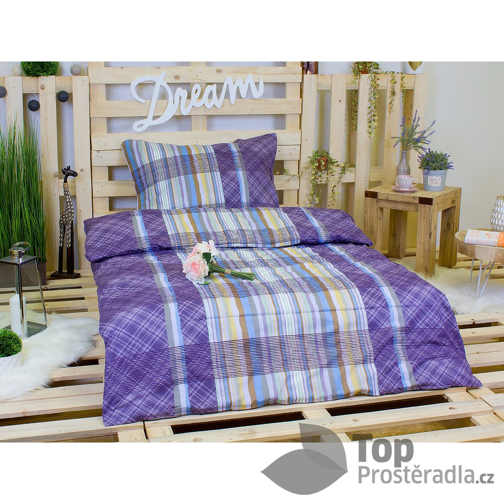 TOP Bavlněné povlečení Modro-fialové karo 140x200+70x90