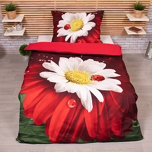 3D povlečení 140x200+70x90 - Kopretina s beruškou