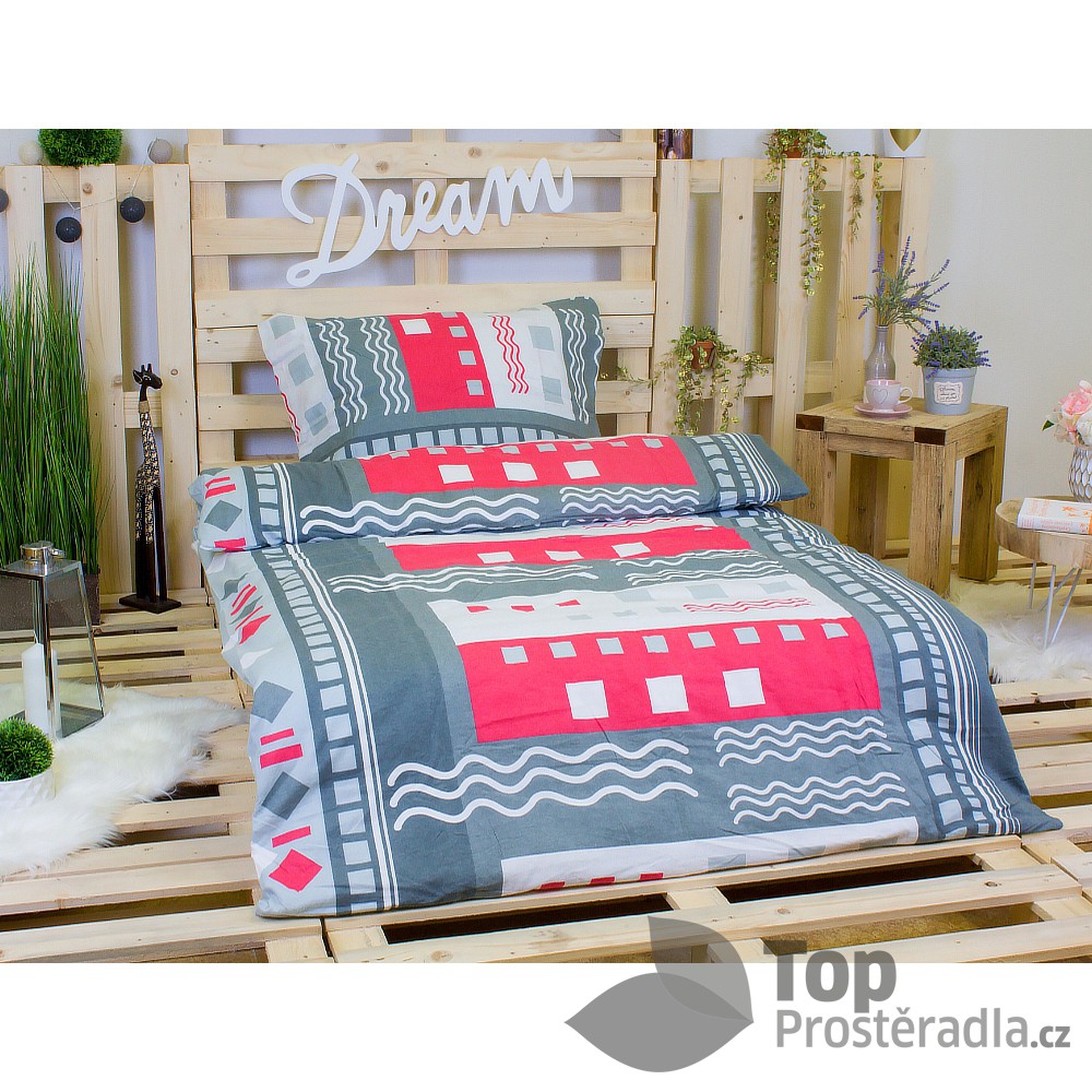 TOP FLANELOVÉ POVLEČENÍ DELUXE 140x200+70x90 - Šedá kostka