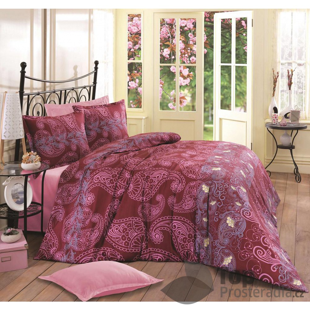 TOP Saténové povlečení LUXURY COLLECTION 140x200+70x90 ORIENT vínový