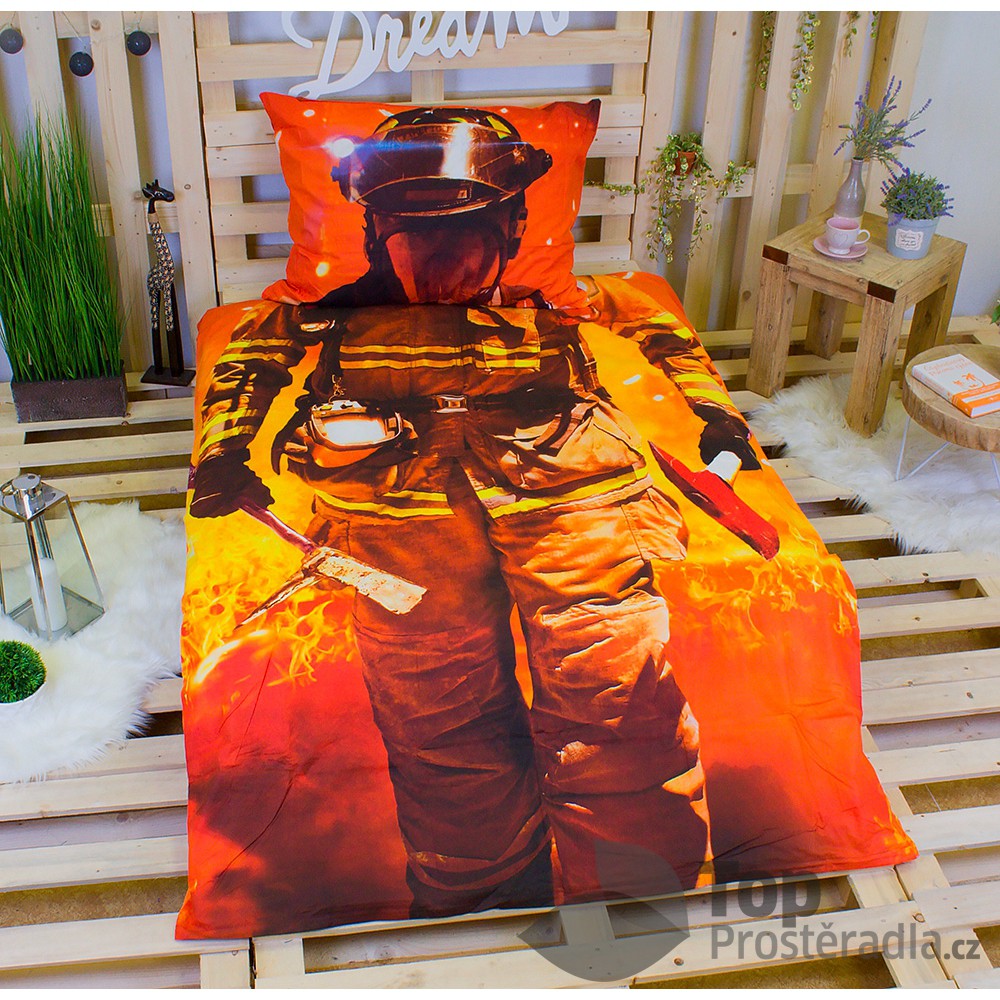 Jerry Fabrics 3D povlečení bavlna 140x200 + 70x90 - Hasič
