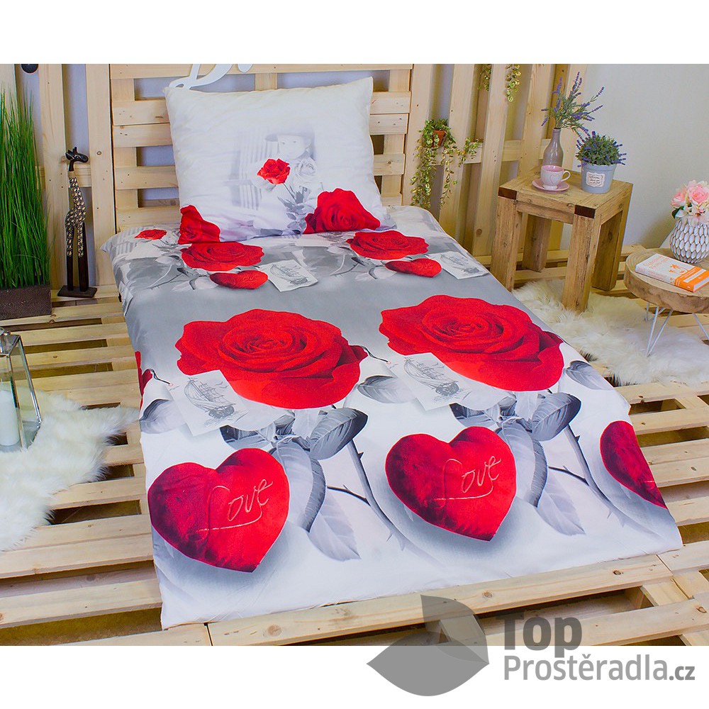 3D povlečení na dvě lůžka 140x200 + 70x90 - Love Rose