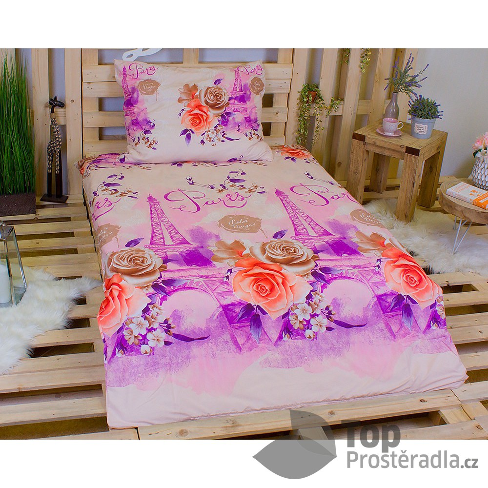 3D povlečení na jedno lužko 140x200 + 70x90 - Paris Rose