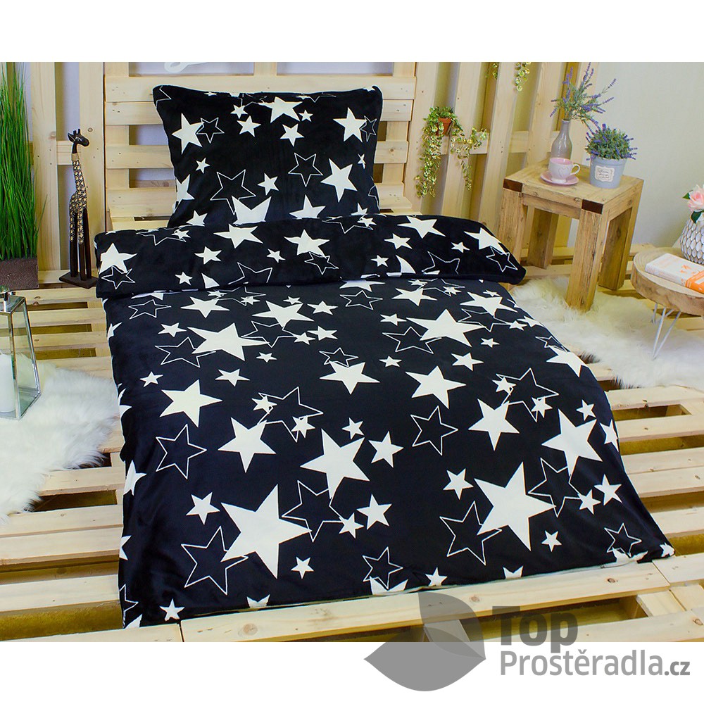 TP Hřejivé povlečení 140x200 70x90 Black star Mikroflanel