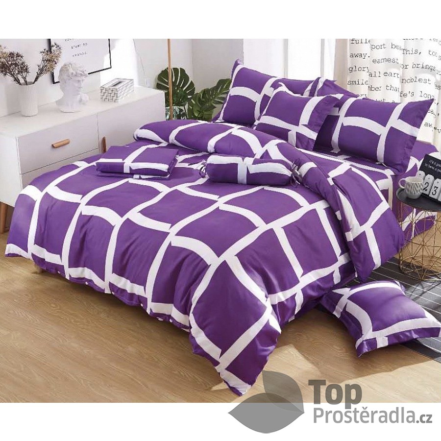 TOP Osmidílná sada povlečení na 2 lůžka 140x200+70x90 Purple squares
