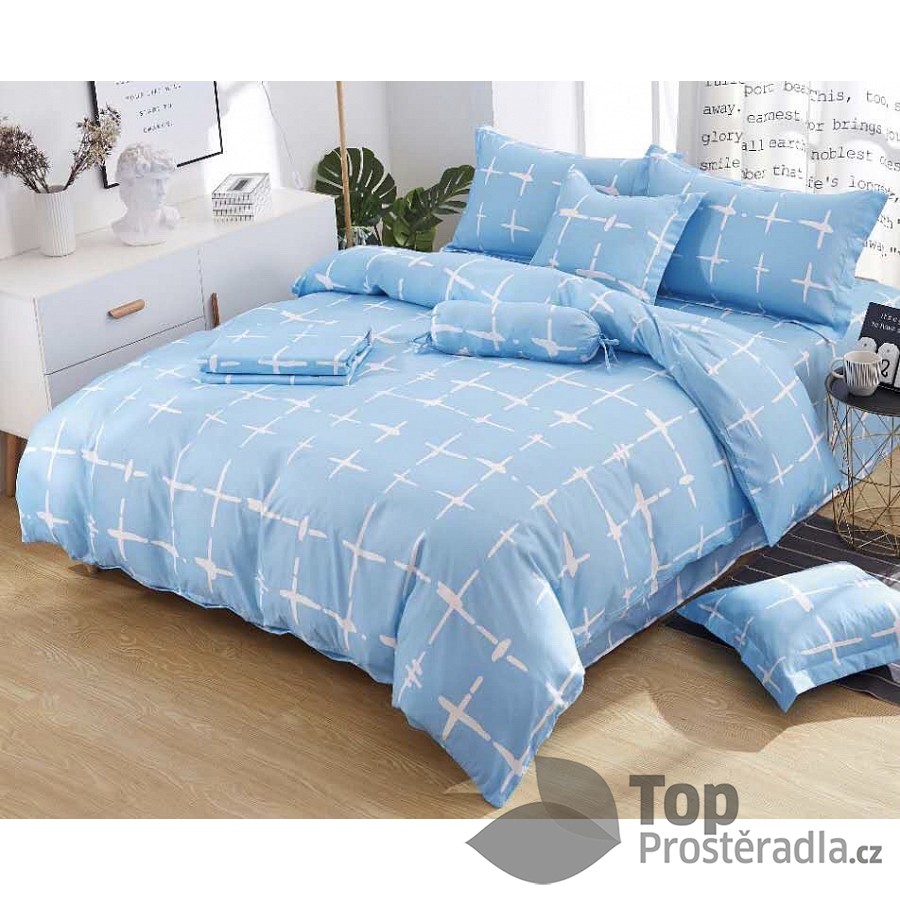 TOP Osmidílná sada povlečení na 2 lůžka 140x200+70x90 Heavenly blue