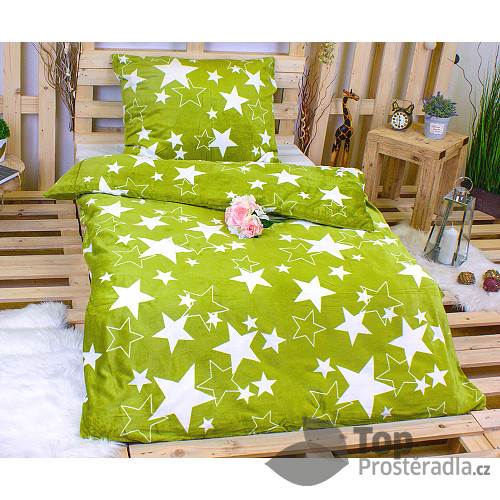Mikroplyšové povlečení Premium 140x200+70x90 Hvězdy v zeleném