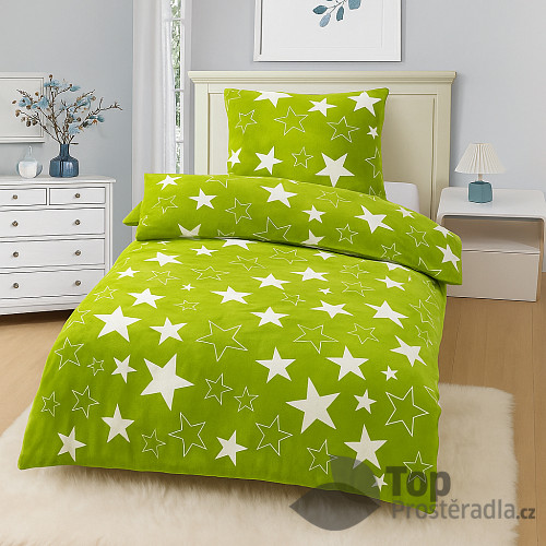 Mikroplyšové povlečení Premium 140x200+70x90 Hvězdy v zeleném