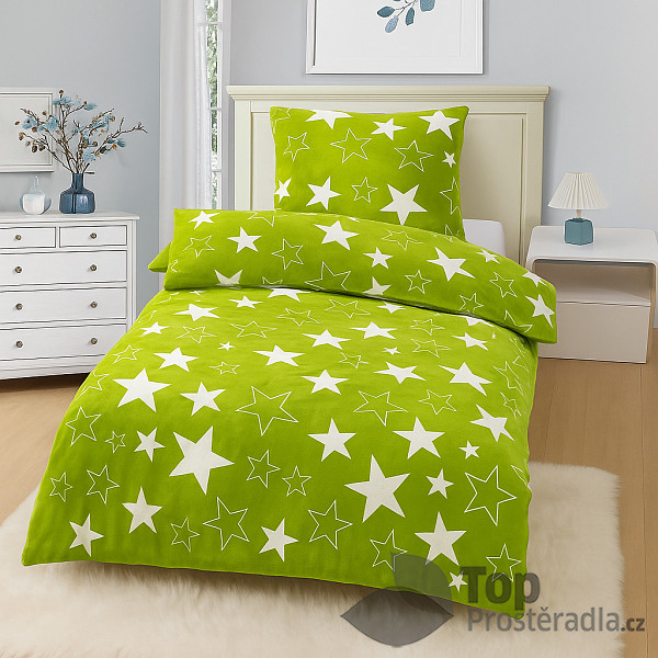 Mikroplyšové povlečení Premium 140x200+70x90 Hvězdy v zeleném