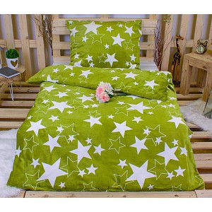 Mikroplyšové povlečení Premium 140x200+70x90 Hvězdy v zeleném