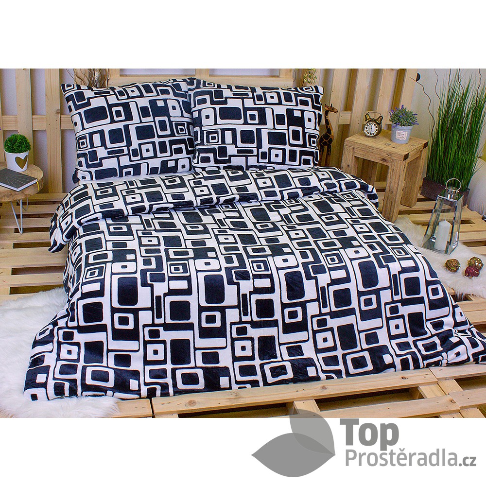 TOP Povlečení mikroflanel 220x200+2x70x90 Černobílé bludiště