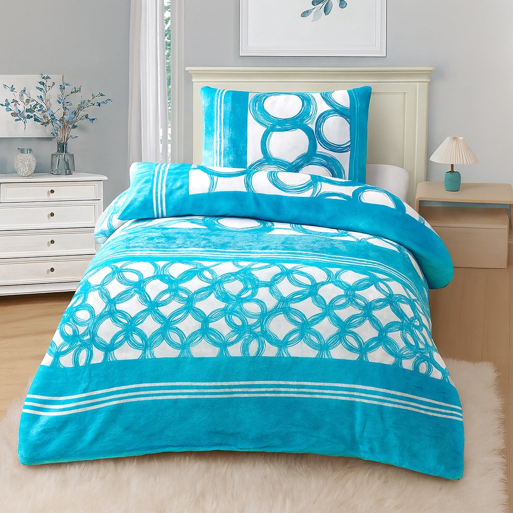 TP Povlečení mikroflanel 140x200 + 70x90 Kruhy tyrkys